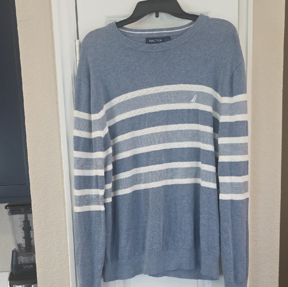 Nautica Men's Crewneck Sweater in Blue and White Stripes